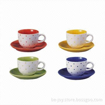 Stoneware cup and saucer set with hand painting